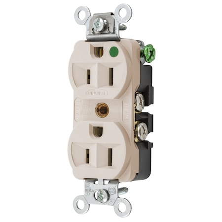 Hubbell Wiring Device-Kellems Straight Blade Receptacle, 5-15R, 15 A, 125V AC, 2 Pole, 3 Wire, Flush Mount, Grounded HBL8200HLA